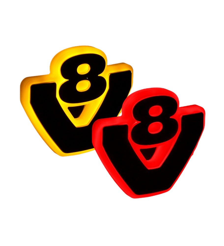 [S240874-AMRD] Base Lumineuse Bi-Color Emblème Scania V8 Rouge/Orange